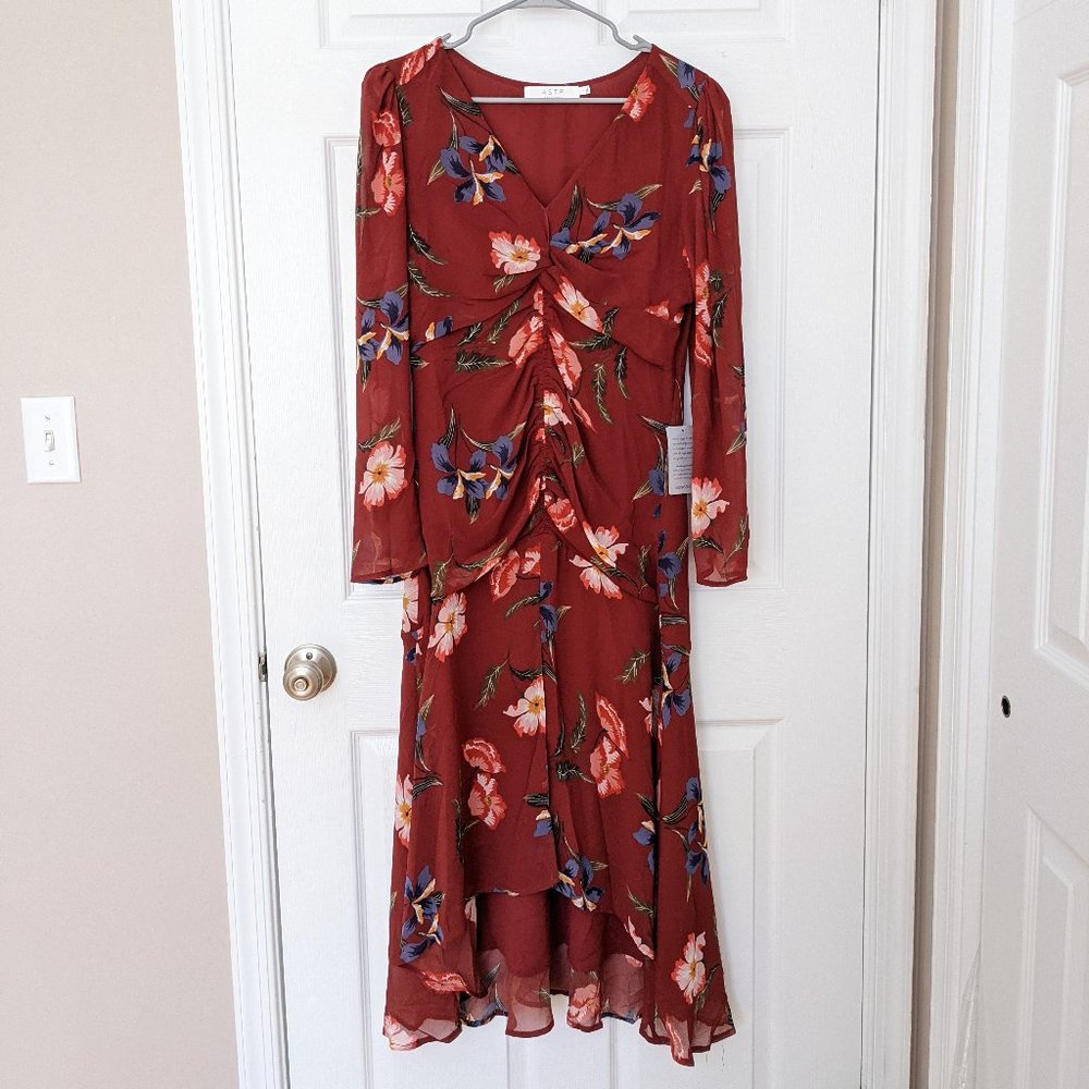 Astr the Label Hi-Lo Ruched Front Midi Dress NWT